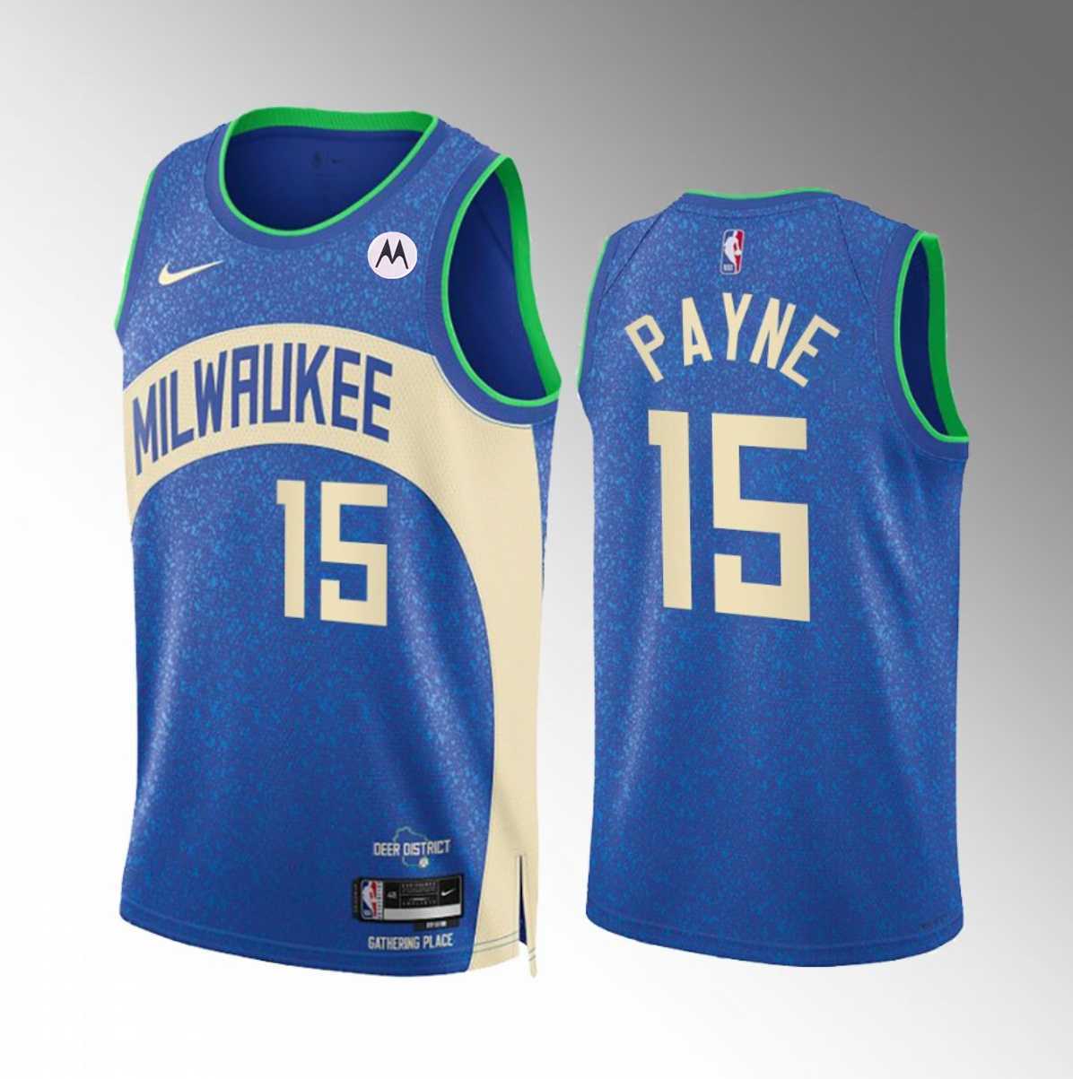 Men's Milwaukee Bucks #15 Cameron Payne Blue 2023-24 City Edition Stitched Basketball Jersey Dzhi